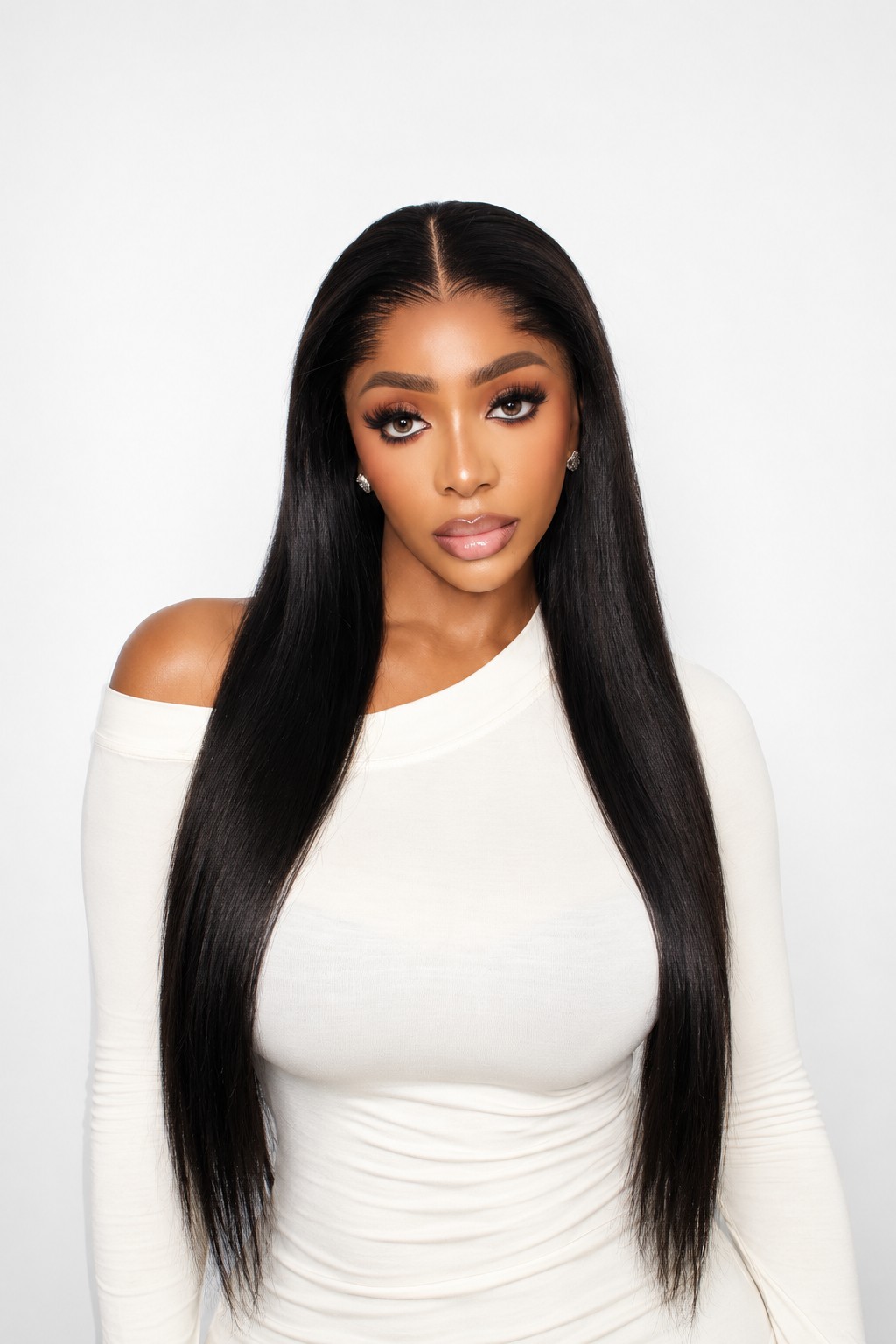 Temporary product photo of long straight black hair