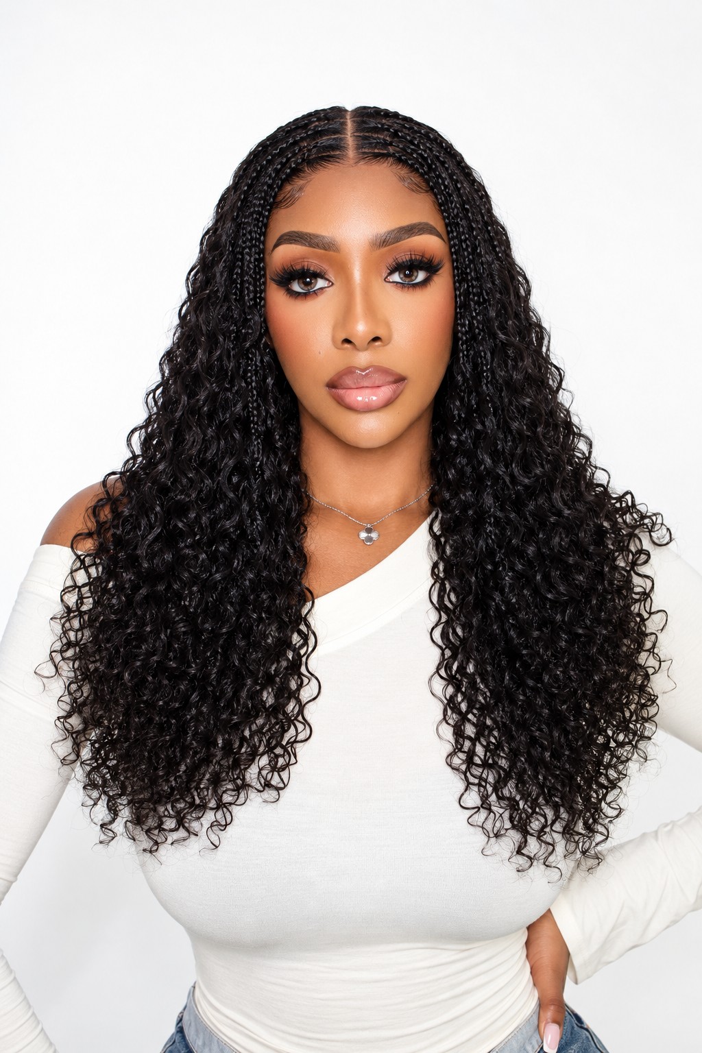 Temporary product photo of long textured black curls